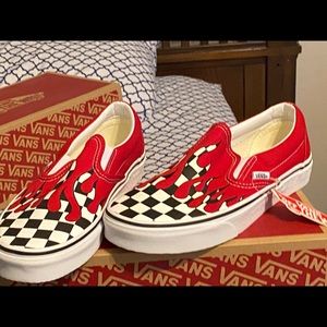 flame checkerboard vans